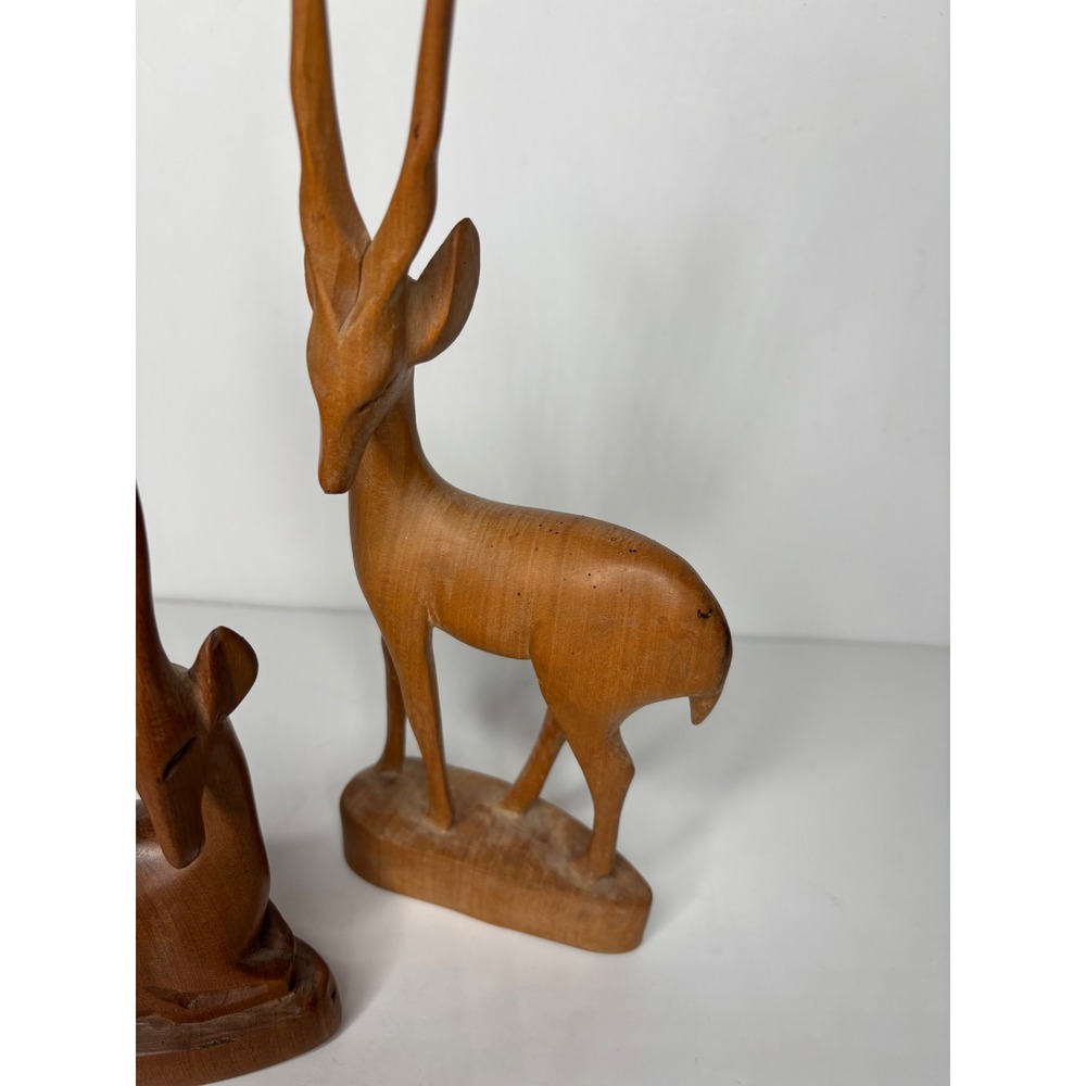 Gazelle Figurines Set of 2 Brown‎ Wood Hand Carved Vintage Pair AS IS - Picture 3 of 16